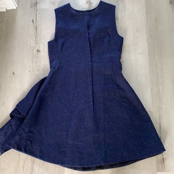 Tish Cox Blue wool dress ruffle midi sleeveless - Picture 11 of 16